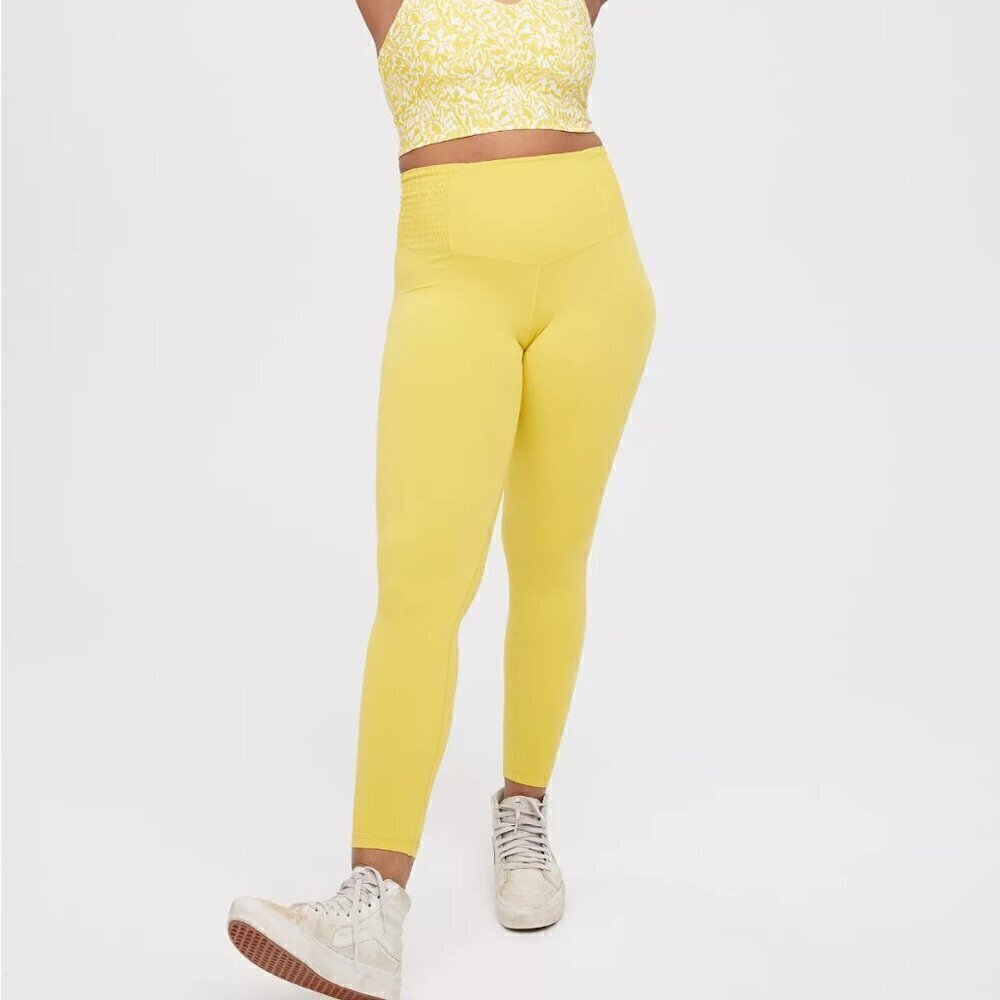 Aerie Offline Real Me 7/8 Leggings Smocked High Rise Yellow Size M NWT
